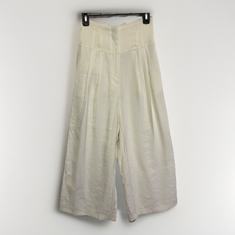 Topshop Women’s Pleated Front‎ White Crop Wide-leg Pants Size US 2 Culottes